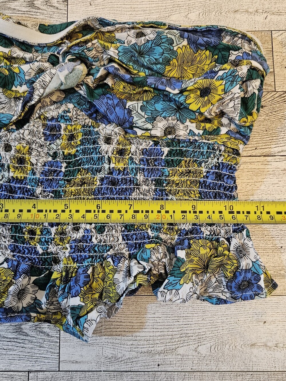 Japna Floral Smocked Faux Wrap Cropped Blue White Strapless Tube Top Size XS - Picture 7 of 8